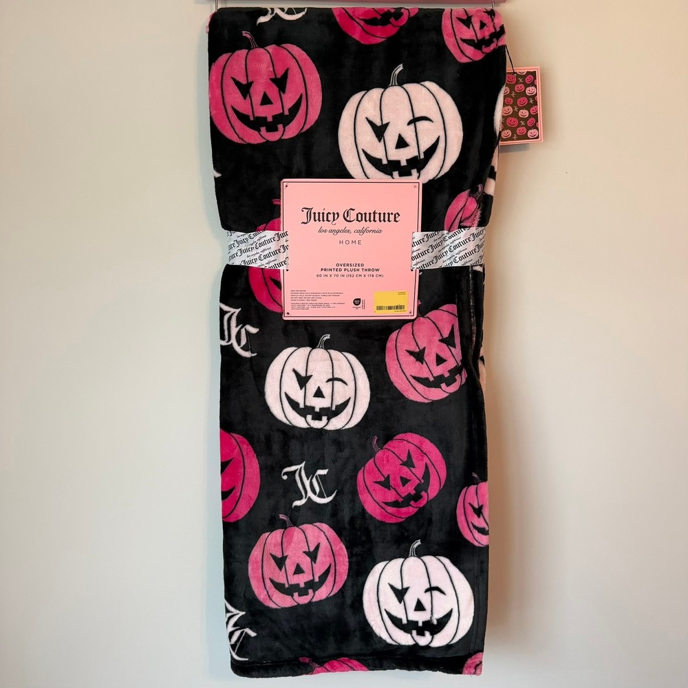 New Juicy Couture Halloween Black Pink Blanket 60x70 Pumpkins Jack o Lanterns